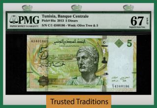 Tt Pk 95a 2013 Tunisia - Banque Centrale 5 Dinars Pmg 67 Epq Gem Unc