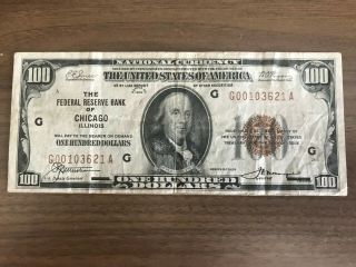 1929 $100 Federal Reserve Bank Of Chicago