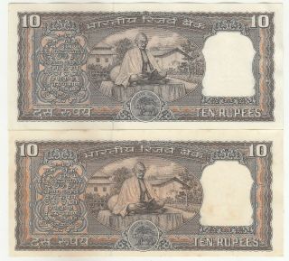 India Gandhi Commemorate Issue 10 Rupees Set Of 2 Different Sign Banknote In Unc