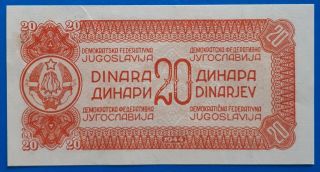 Yugoslavia; 20 dinara 1944,  without ser.  number (R),  AUNC 2