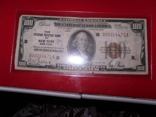 1929 $100.  00 U.  S.  National Currency (minor Writing On Bill) York