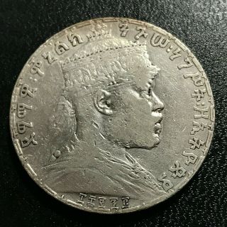 1900/ee1892 Ethiopia Silver One Birr Lion Crown Better Crown Coin