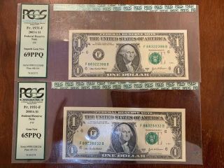 2003 - A $1 One Dollar Federal Reserve Note Radar With Matching Repeater Set Pcgs