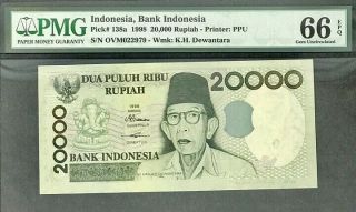 Indonesia 20000 20,  000 Rupiah 1998 / 1998 P 138 B Gem Unc Pmg 66 Epq