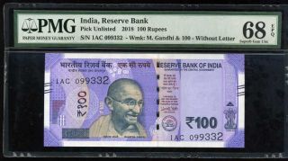 India 100 Rupees 2018 P 112 Gem Unc Pmg 68 Epq