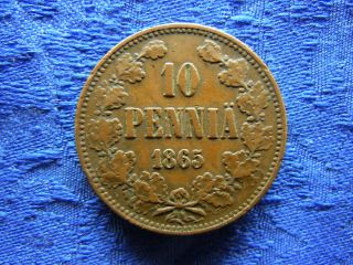 Finland 10 Pennia 1865,  Km5.  1