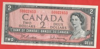 1954 Canadian 2 Dollar Note - Beattie/ Raminsky - Very Lightly Circulated