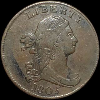 1805 Draped Bust Half Cent Nicely Circulated Philadelphia Rare Copper Cent Nr