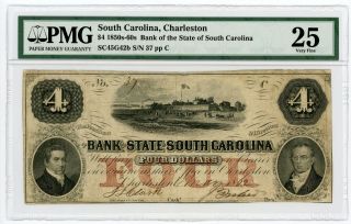 1862 $4 The Bank Of The State Of South Carolina Note - Pmg Very Fine 25