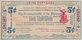 Philippines 5 Centavos Banknote 1942 P.  S640 Almost Extremely Fine