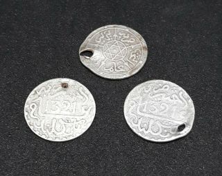 Set Of 3 Holed Ancient Coins Morocco Silver Pendant Berber