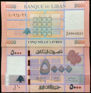 Lebanon 5000 5,  000 Livres 2013 P 91 Unc Nr