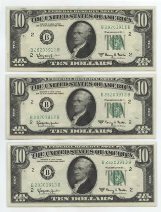 Serial Run 1963 - A $10 Federal Reserve 5 Notes - York Currency - Bc644