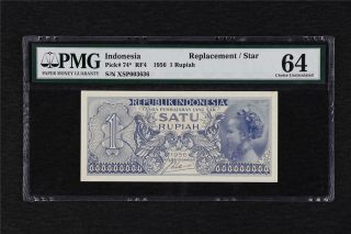 1956 Indonesia 1 Rupiah Pick 74 Pmg 64 Choice Unc Replacement