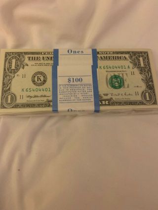 1995 $1 Gem Uncirculated Dallas Pack Of 100 Notes K 65404401 A