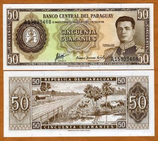 Paraguay,  50 Guaranies,  L.  1952,  Pick 197b,  A - Prefix,  Unc