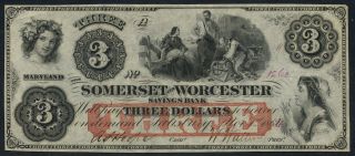 Nov 1,  1864 $1 The Somerset & Worcester Sb Maryland " Three " Red Panel Bt8808