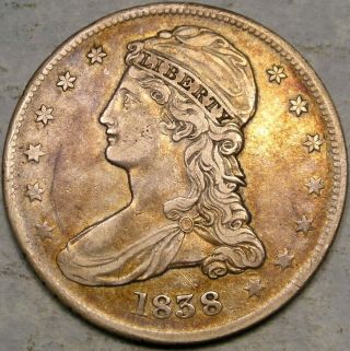 1838 Capped Bust Reeded Edge Silver Half Dollar Gr - 14 R.  3 Very Scarce