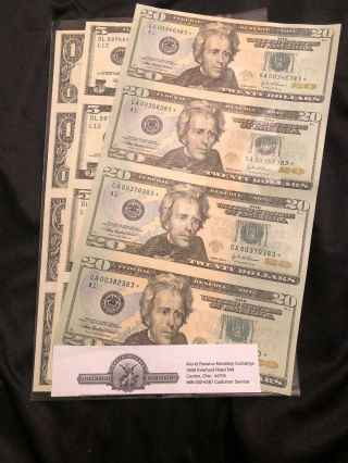 3 Uncut Sheets Of 4 Us Notes & Star Note Monetary Exchange,  $1,  $5,  $20