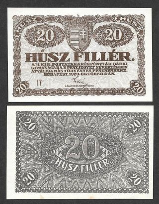 Hungary - Post Office Savings Bank - Two 20 Filler Notes - 1920 - Unc