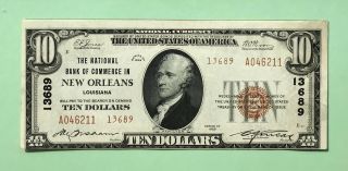 1929 $10.  T2 The National Bank Of Commerce In Orleans Louisiana La.  Ch 13689