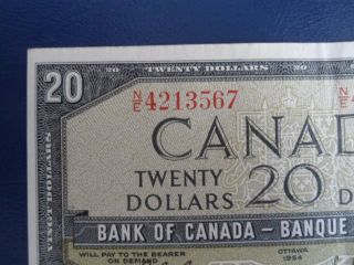 1954 Canada 20 Dollar Bank Note - Beattie/Raminsky - NE4213567 - EF Cond.  - 18 - 354 2