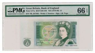 Great Britain Banknote 1 Pound 1978.  Pmg Ms - 66 Epq