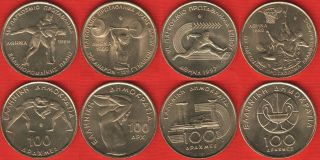 Greece Set Of 4 Coins: 100 Drachmes 1997 - 1999 " Sport " Unc
