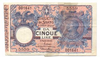 Italy 5 Lire 1904,  P - 23 With Tape