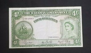 Bank Of Bahamas,  4 Shillings 1953,  Vf