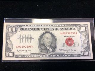 Series 1966 A $100 United States Red Seal Note Au Writing On Face