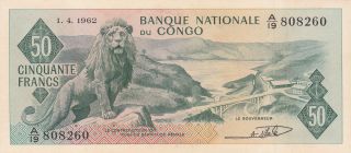 50 Francs Extra Fine Crispy Banknote From Congo 1962 Pick - 5