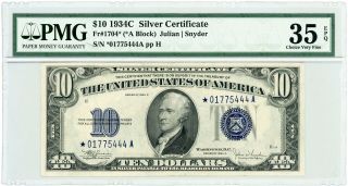 1934 - C Fr.  1704 $10 United States Silver Certificate Star Note - Pmg Vf 35 Epq