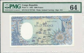 Banco Centrale Congo 1000 Francs 1992 Pmg 64