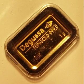 Degussa.  999 Gold Bar.  1 Gram 24k German Assay Ingot/medal/coin/charm/exonumia.
