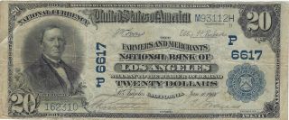 1902 $20 The Farmers And Merchan National Bank Of Los Angeles California Ch 6617