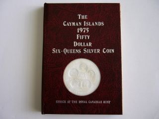 1975 Cayman Islands $50 Six - Queen Silver Coin W/ Rcb Book - See Photo 