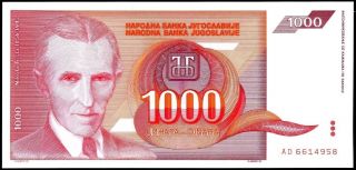 Yugoslavia Banknote - 1000 Dinara - 1992 - Nikola Tesla - Unc -
