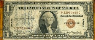 1935 - A Hawaii $1 Short Snorter Silver Certificate Paper Money.  Starts@ 2.  99