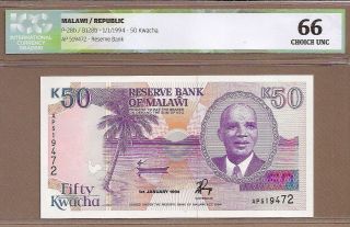 Malawi: 50 Kwacha Banknote,  (unc Icg66),  P - 28b,  01.  01.  1994,
