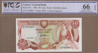 Cyprus: 50 Cents Banknote,  (unc Pcgs66),  P - 49a,  01.  12.  1984,