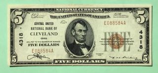 1929 $5.  T1 Central United National Bank Of Cleveland Ohio Oh.  Ch.  4318