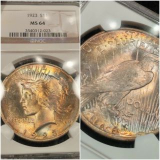 1923 Ngc Ms64 Two Sided Monster Rainbow Toned Peace Dollar Color Luster