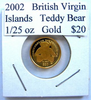 2002 British Virgin Islands Teddy Bear 1/25 Oz Gold $20 Coin