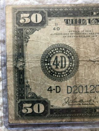 1914 $50 FIFTY DOLLAR FEDERAL RESERVE NOTE NOTE PAPER MONEY 6