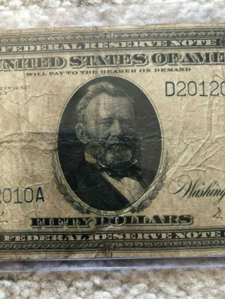1914 $50 FIFTY DOLLAR FEDERAL RESERVE NOTE NOTE PAPER MONEY 7