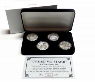 " United We Stand " 4 Coin 9 - 11 Medallion Set 1 Oz Fine Silver W/ Box And