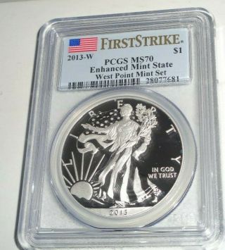 2013 - W $1 American Silver Eagle Coin Pcgs Ms70 Enhanced State West Point