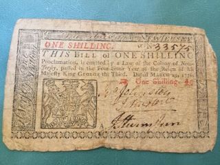 March 25,  1776 Jersey 1 Shilling Colonial Bank Note