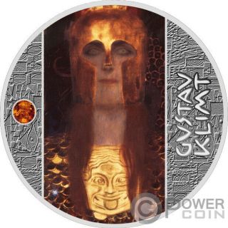 Pallas Athene Amber Gustav Klimt Golden Five Silver Coin 1$ Niue 2019